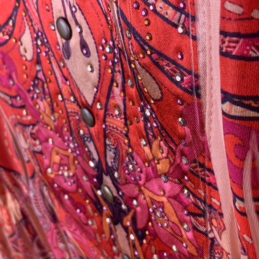 APT 9 Swoop Neck Orange/Red Pattern Boho Shirt, 1X, Dye sublimation, loose, flow - Picture 7 of 13